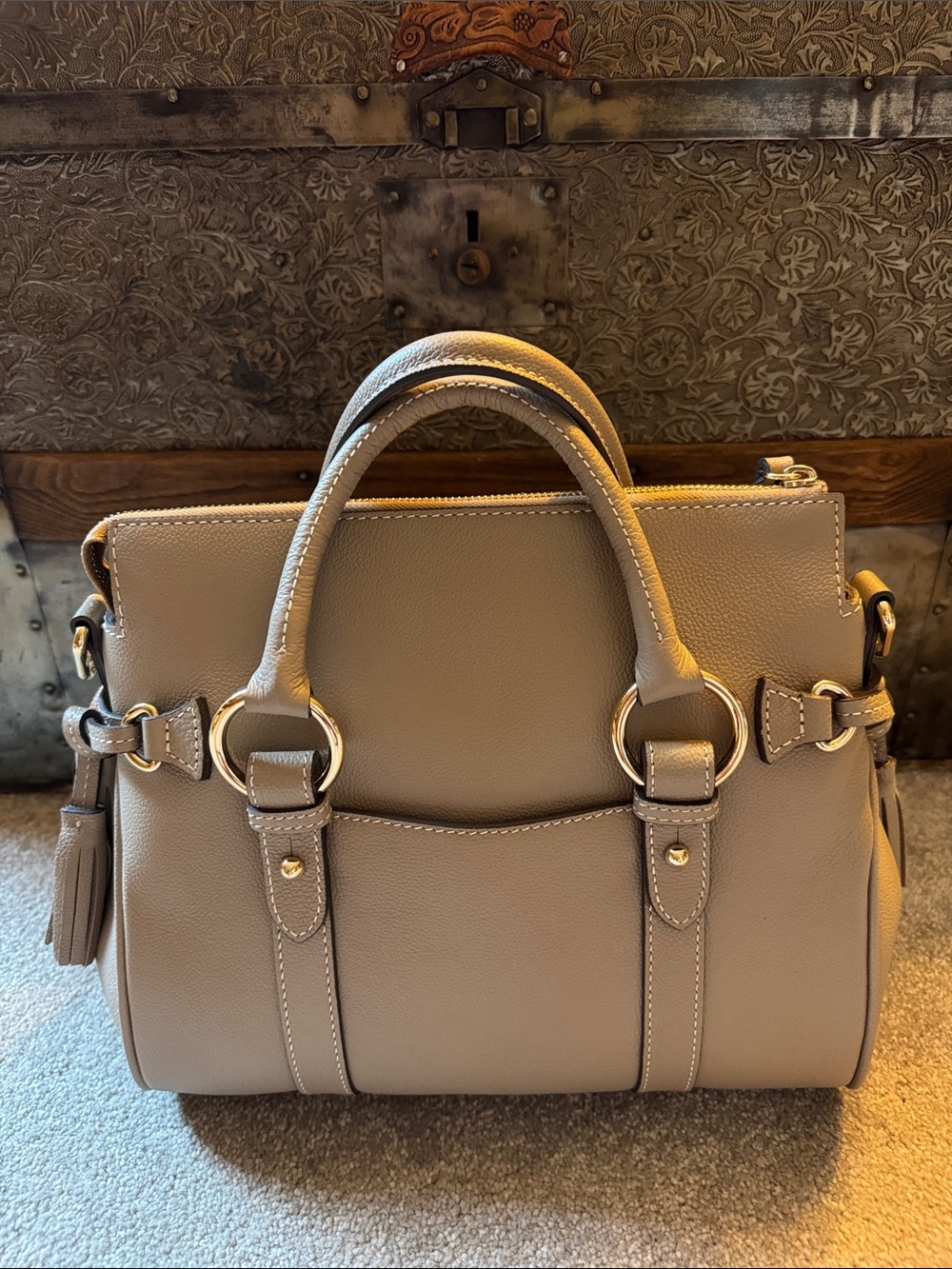 Dooney & Bourke small Sorrento satchel in taupe with strap - Picture 2 of 13